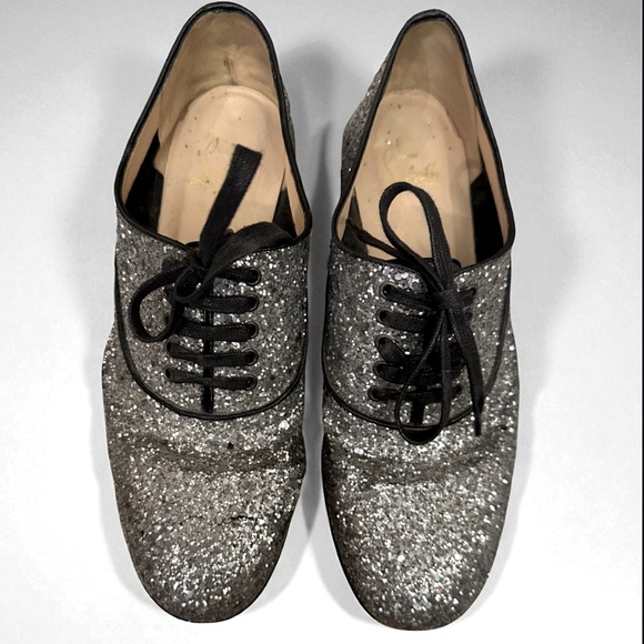Christian Louboutin Glitter Oxford Flats | Silver Red Sole Shoes EU 39 - Picture 3 of 9